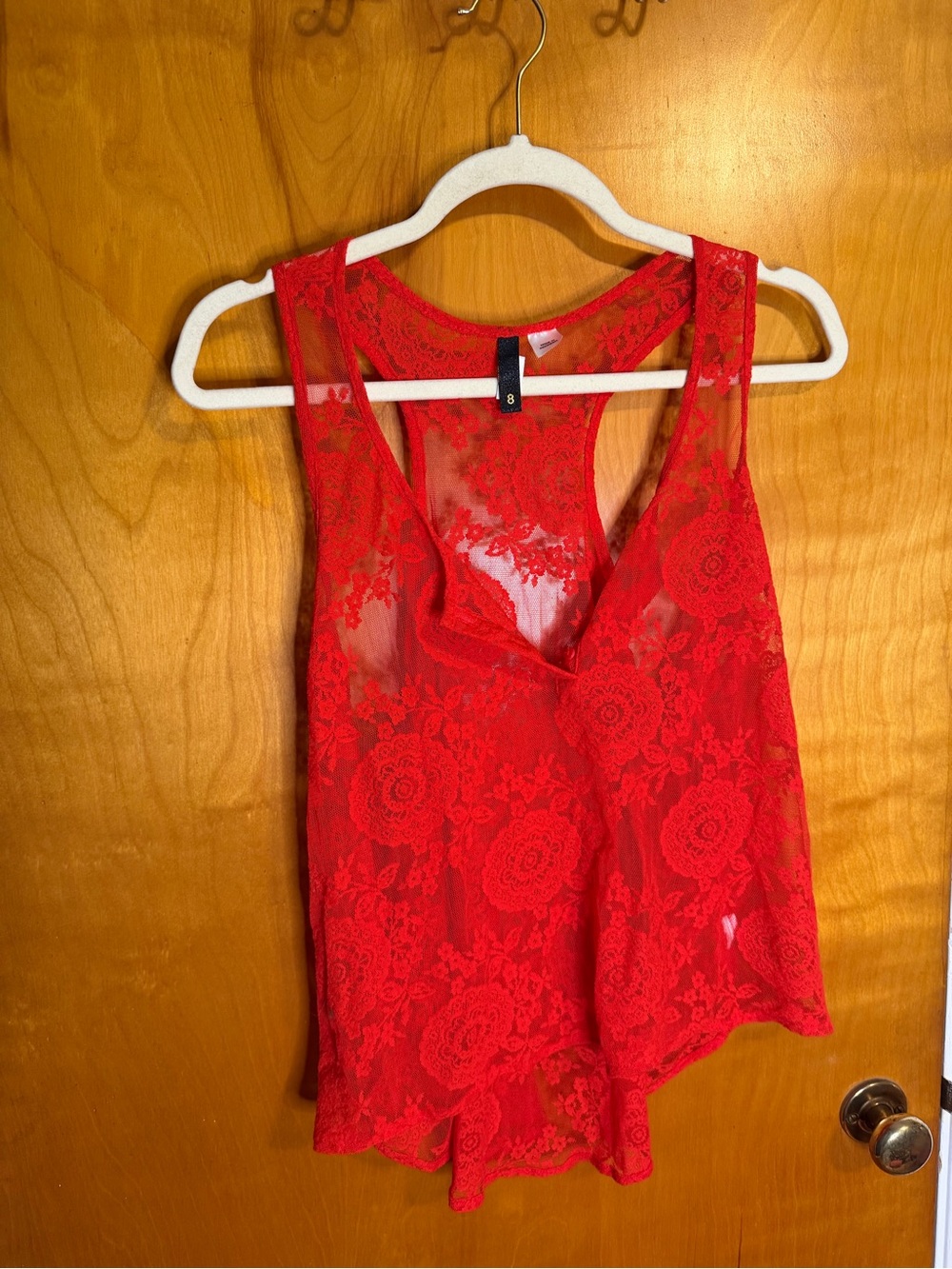 Red Lace Sleeveless V-Neck Tank